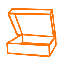 Logo einer offenen Cartonage in orange